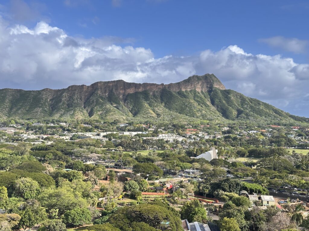 a mountain in the distance