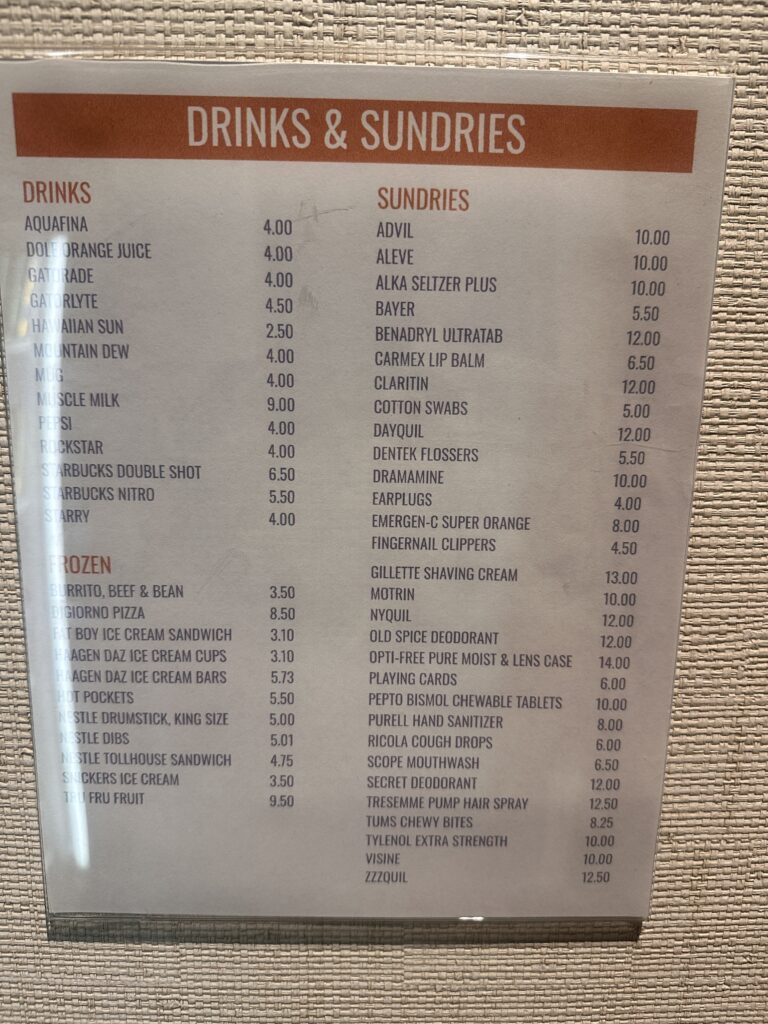 a menu on a wall