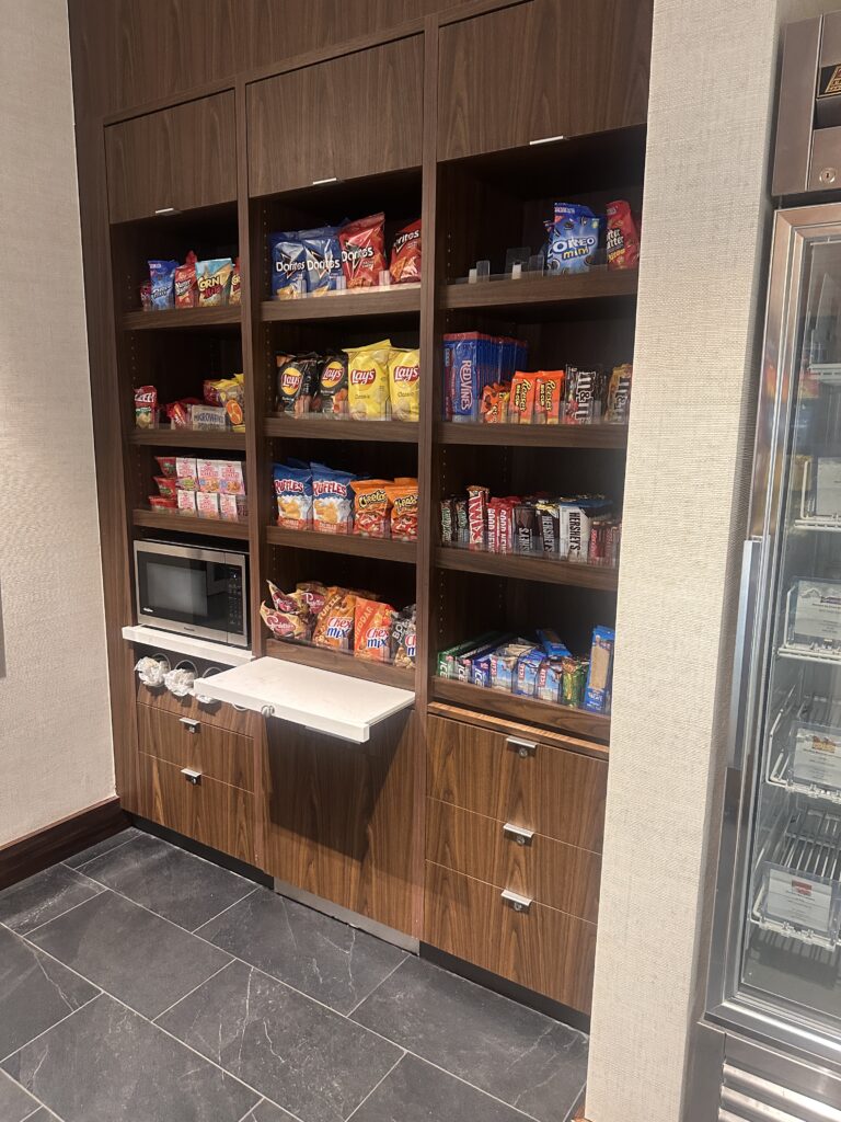 a shelf with snacks and snacks on it