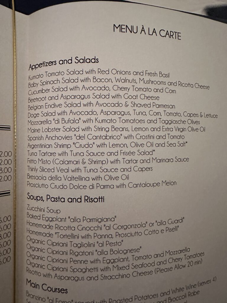 a menu of a restaurant