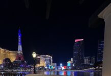 Front Row to the Bellagio Fountains: Prime Steakhouse Review a table and chairs on a balcony overlooking las vegas